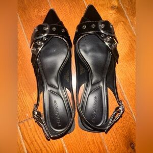 Primark Black Patent Buckle Slingback flat Heels Size 7.5